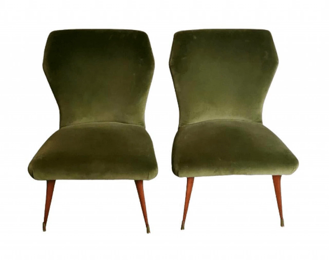 Pair of green velvet chairs in the style of Guglielmo Ulrich, 1950s 1