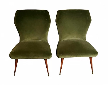 Pair of green velvet chairs in the style of Guglielmo Ulrich, 1950s
