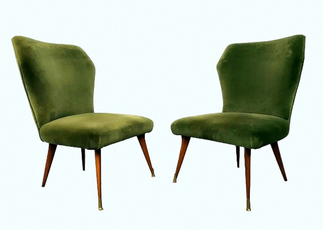 Pair of green velvet chairs in the style of Guglielmo Ulrich, 1950s 2