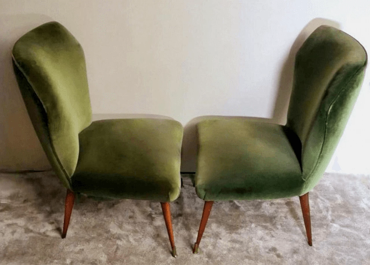 Pair of green velvet chairs in the style of Guglielmo Ulrich, 1950s 3