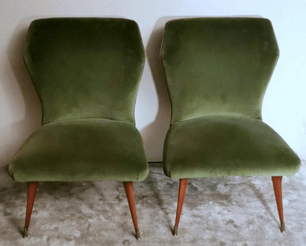 Coppia di sedie in velluto verde nello stile di Guglielmo Ulrich, anni '50 4