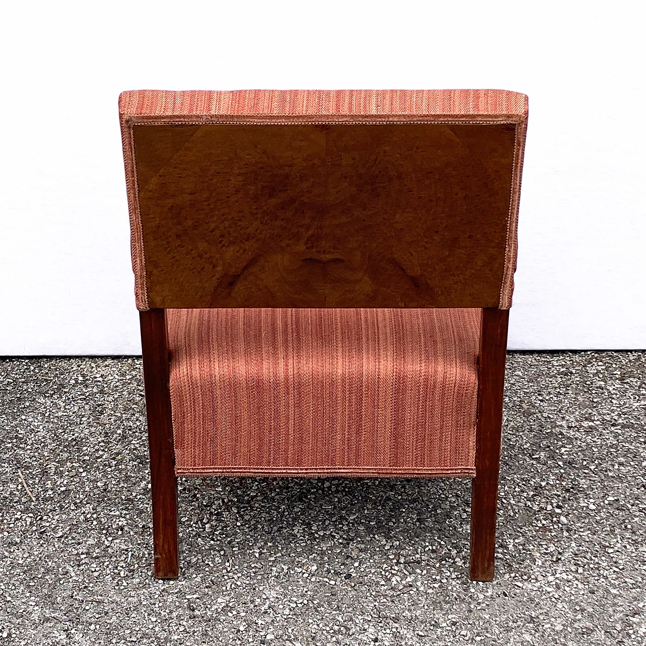 Pair of Art Deco small armchairs in walnut root and fabric, 1930s 8