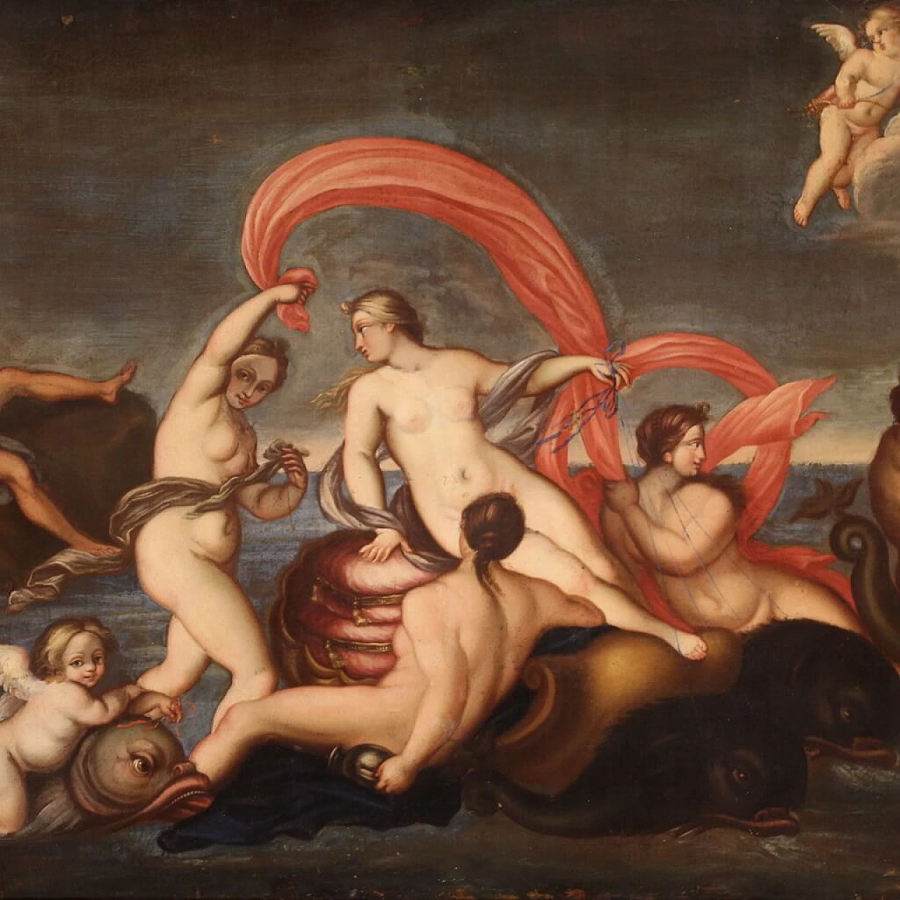 Italian painting of the Triumph of Galatea, oil on canvas, 18th century 1