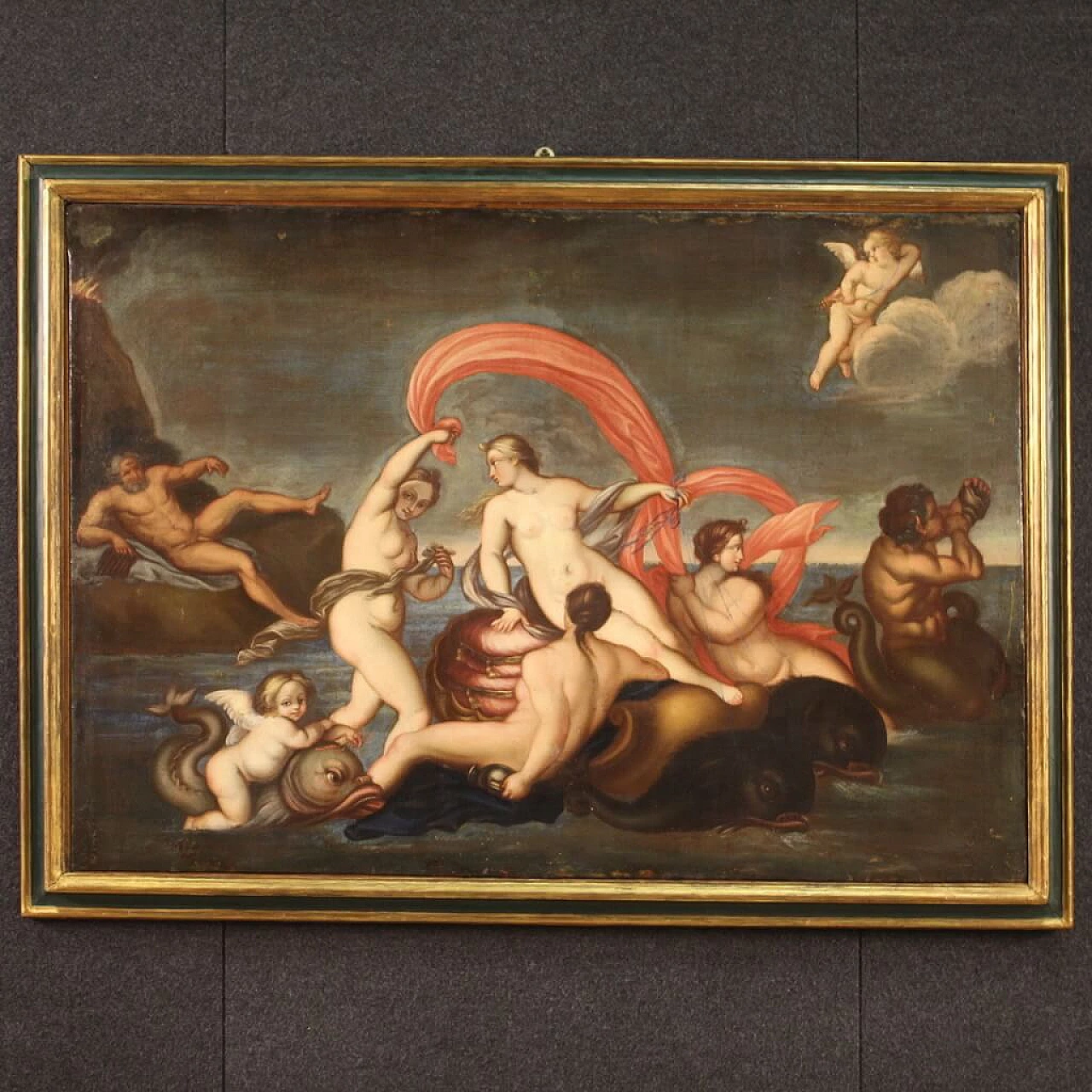 Italian painting of the Triumph of Galatea, oil on canvas, 18th century 2
