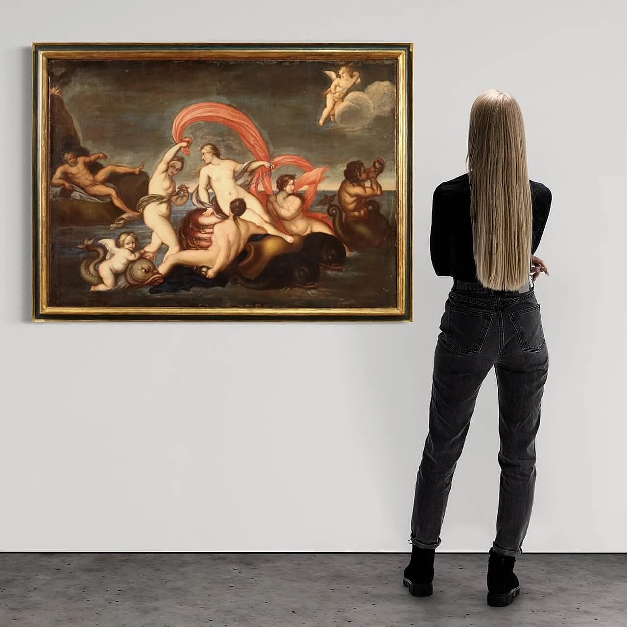 Italian painting of the Triumph of Galatea, oil on canvas, 18th century 3