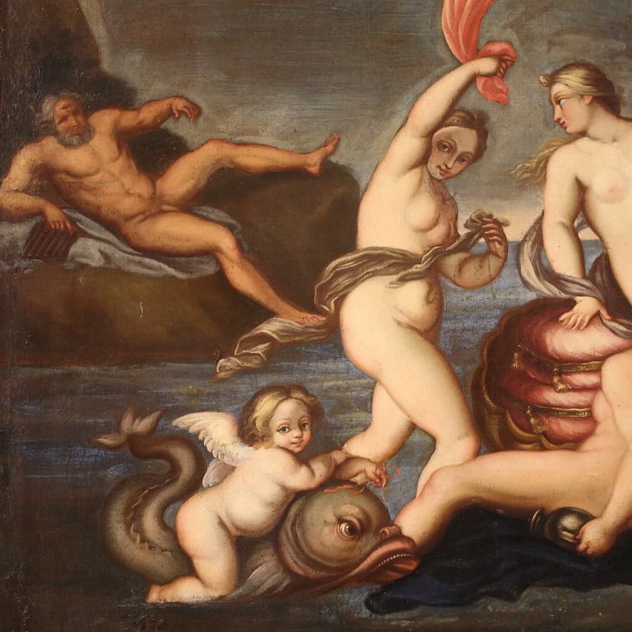 Italian painting of the Triumph of Galatea, oil on canvas, 18th century 4