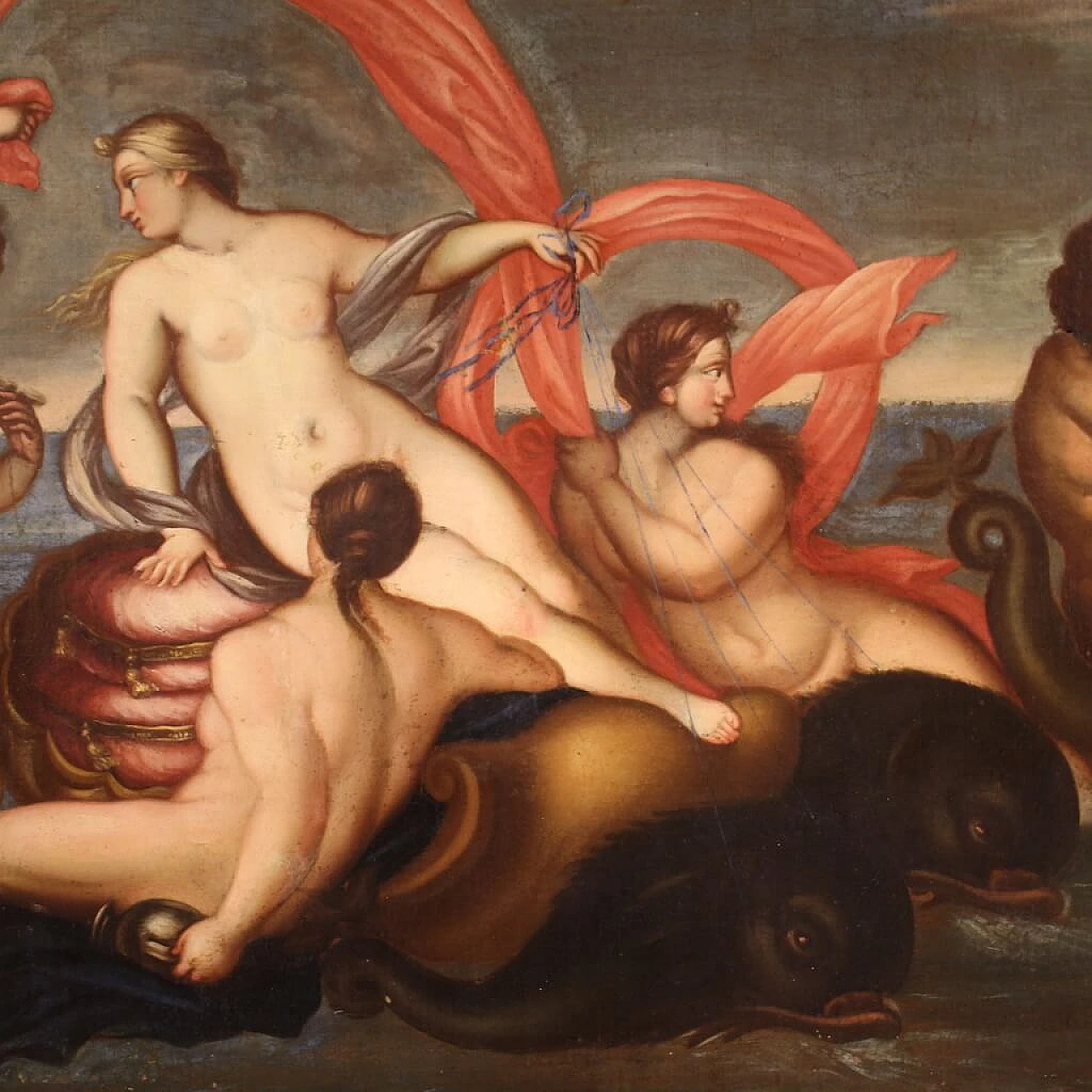 Italian painting of the Triumph of Galatea, oil on canvas, 18th century 5
