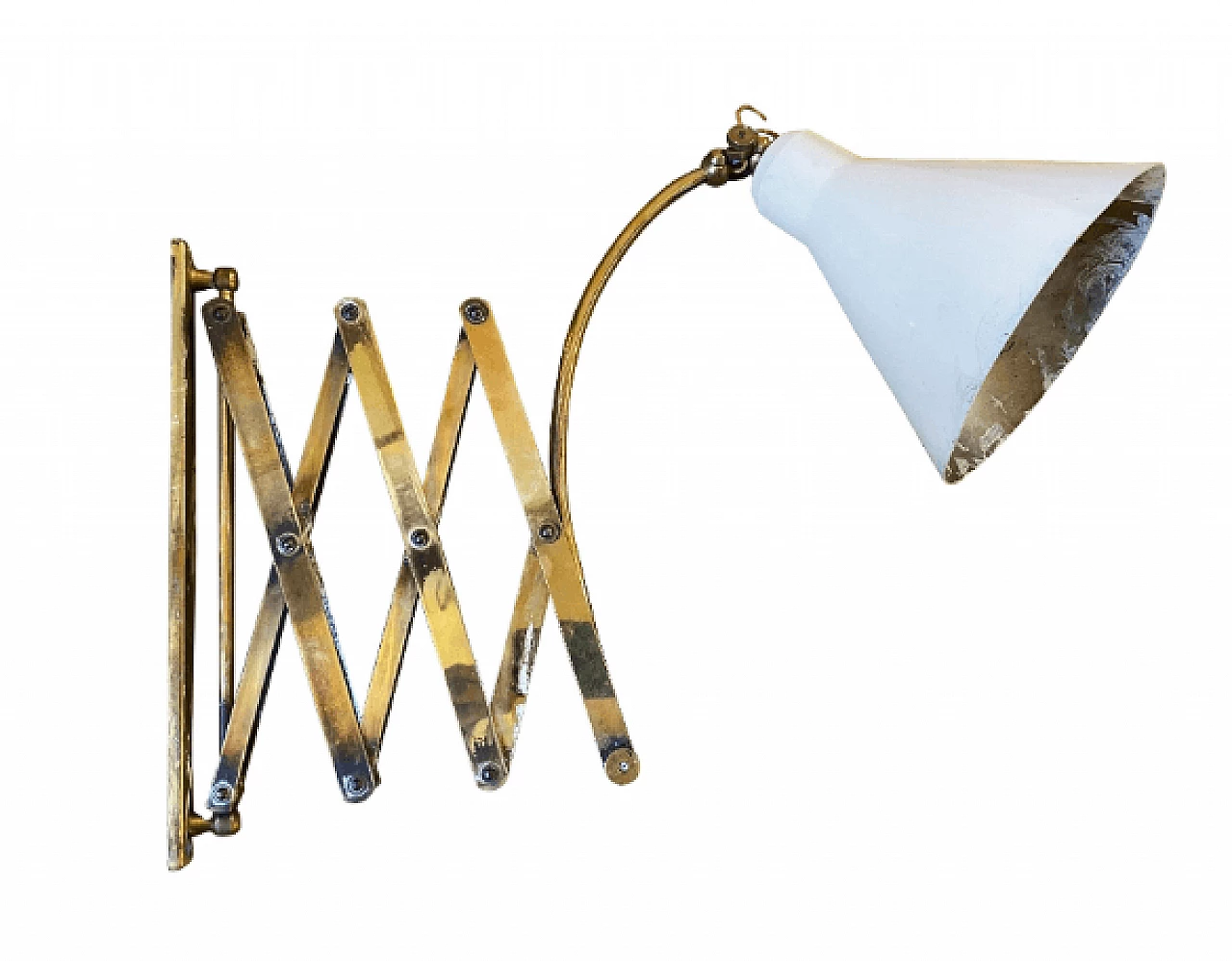 Lampada a forbice in ottone e alluminio nello stile di Stilnovo, anni '60 1