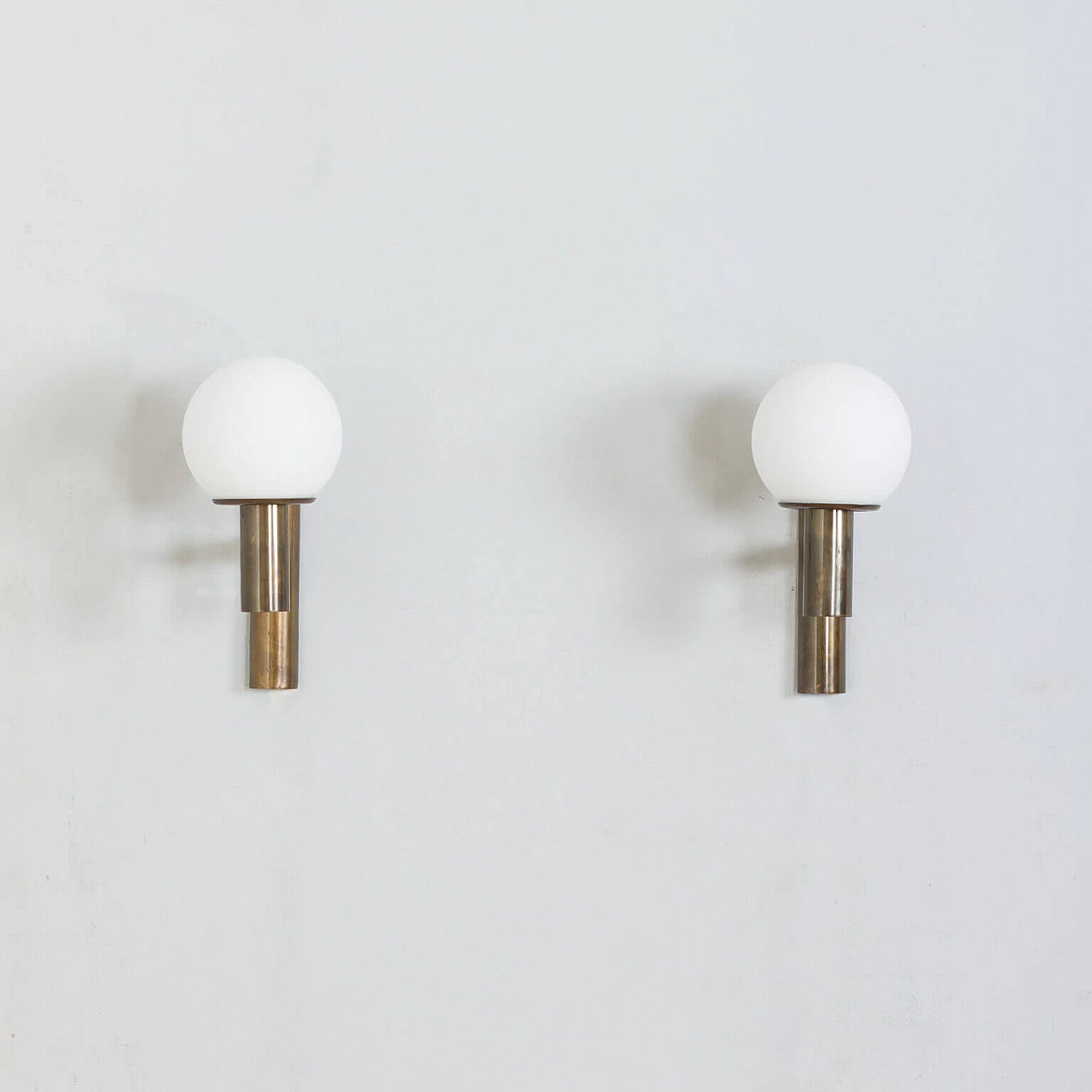 Pair of brass and milk glass sconces by Gaetano Sciolari, 1960s 1