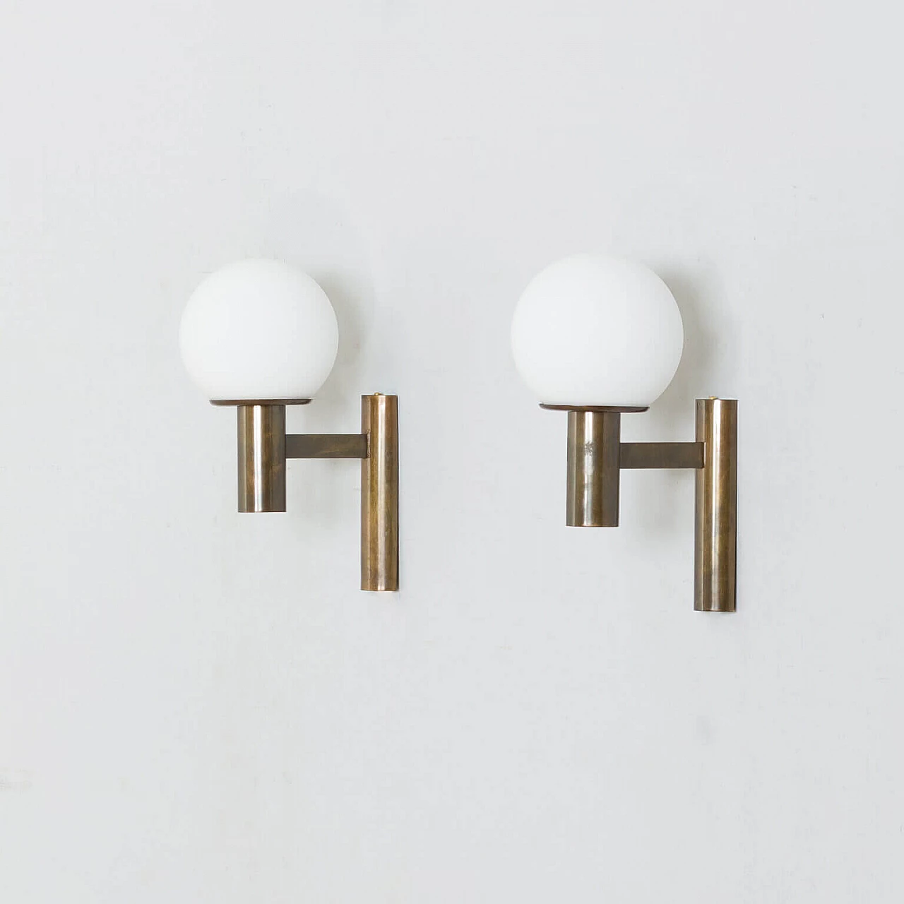 Pair of brass and milk glass sconces by Gaetano Sciolari, 1960s 2