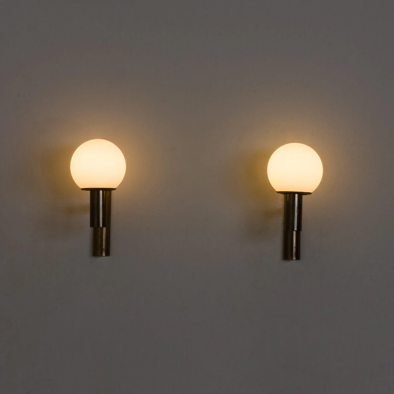 Pair of brass and milk glass sconces by Gaetano Sciolari, 1960s 6