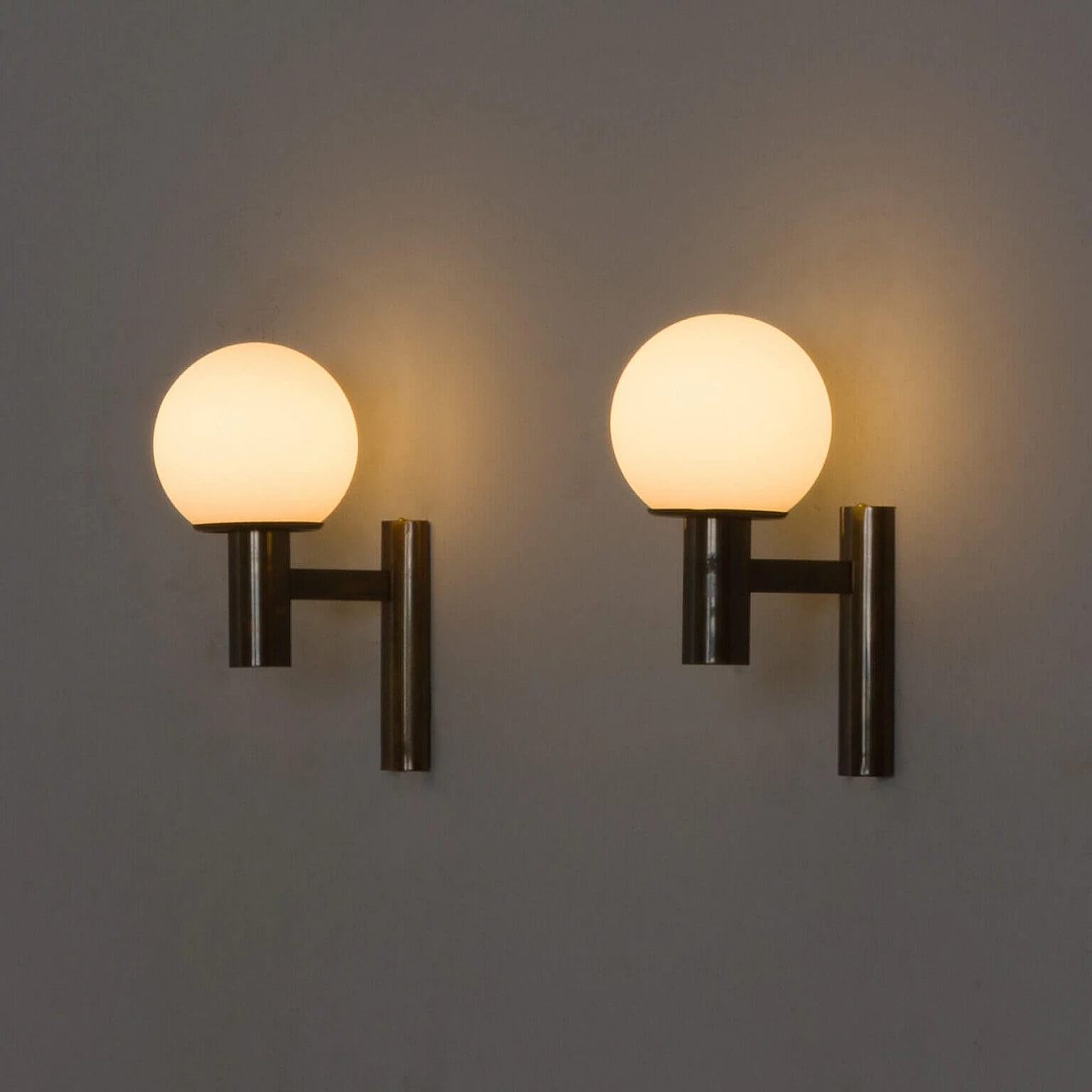 Pair of brass and milk glass sconces by Gaetano Sciolari, 1960s 7