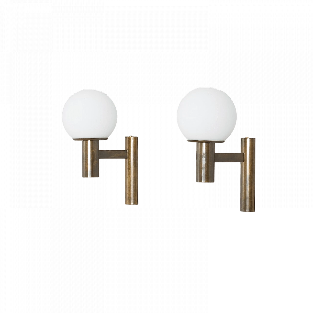 Pair of brass and milk glass sconces by Gaetano Sciolari, 1960s 9