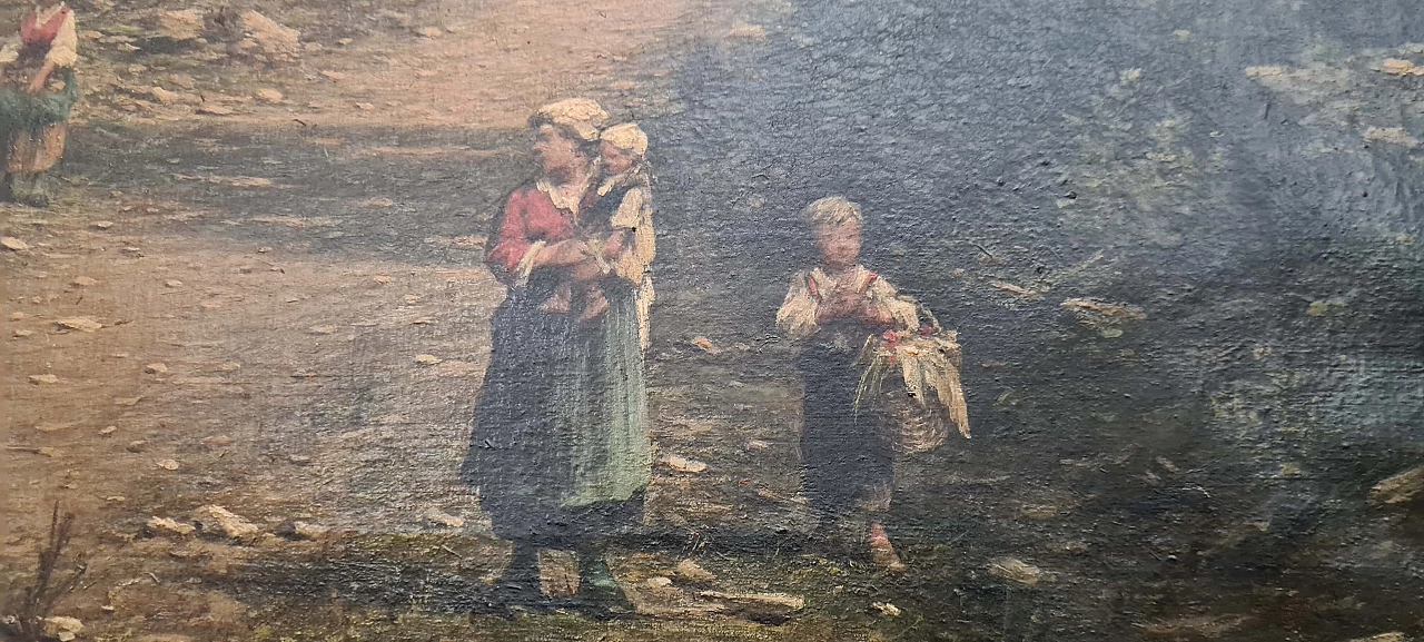 Legat Leon, landscape painting with peasant family, oil on canvas, 19th century 3