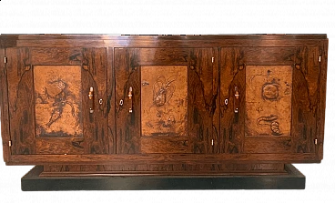 Art Deco rosewood sideboard with sea animals decoration, 1930s