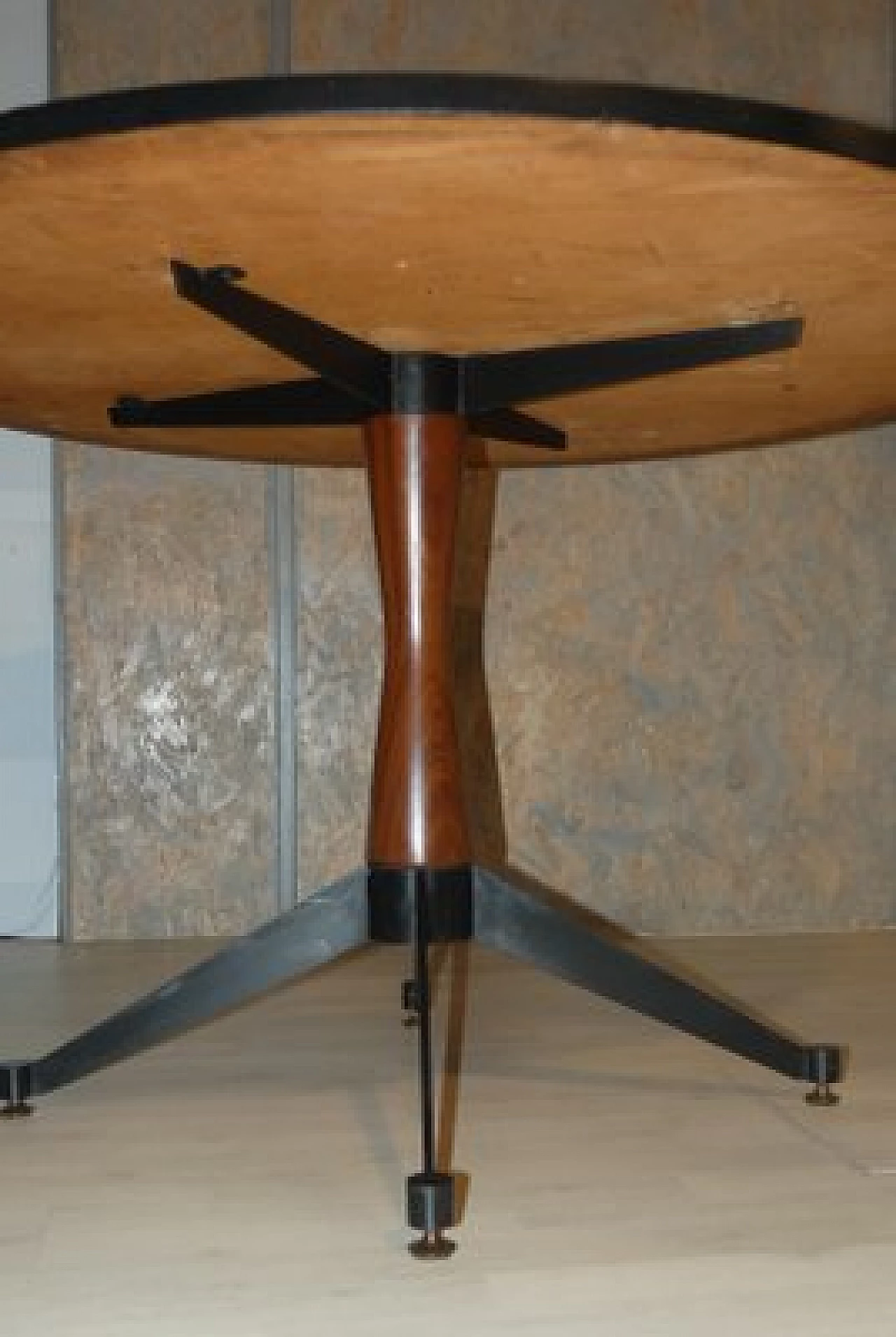 Rosewood round table with metal base, 1950s 2