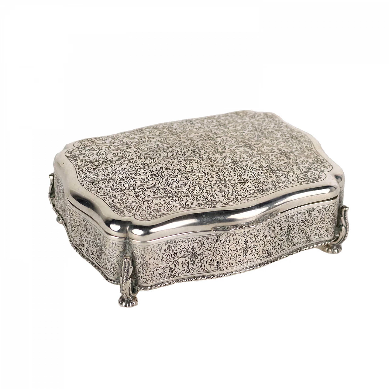 925 silver casket with engraved plant motif decorations, early 20th century 1