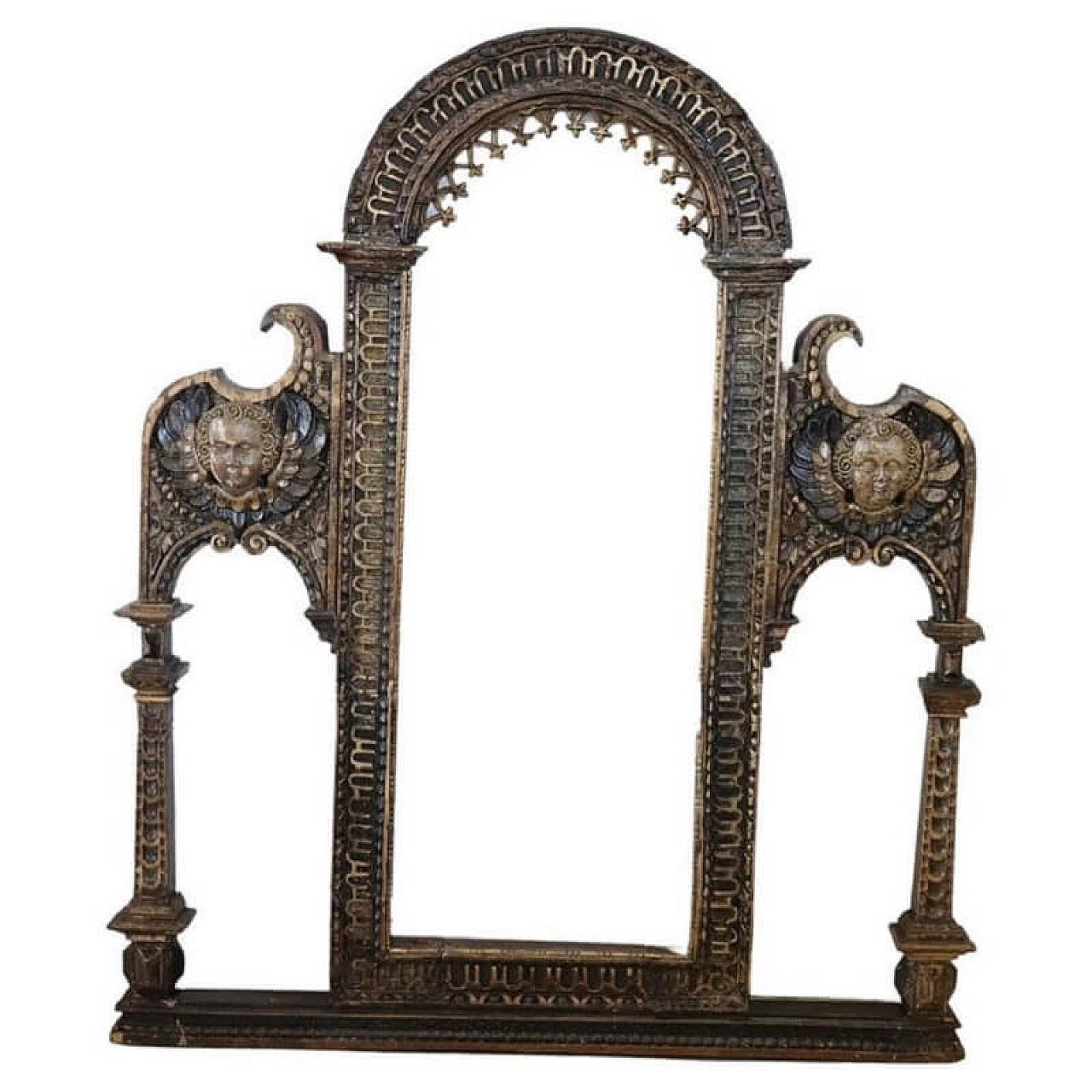 Antique three-arched hand-carved wooden frame, mid-18th century 1