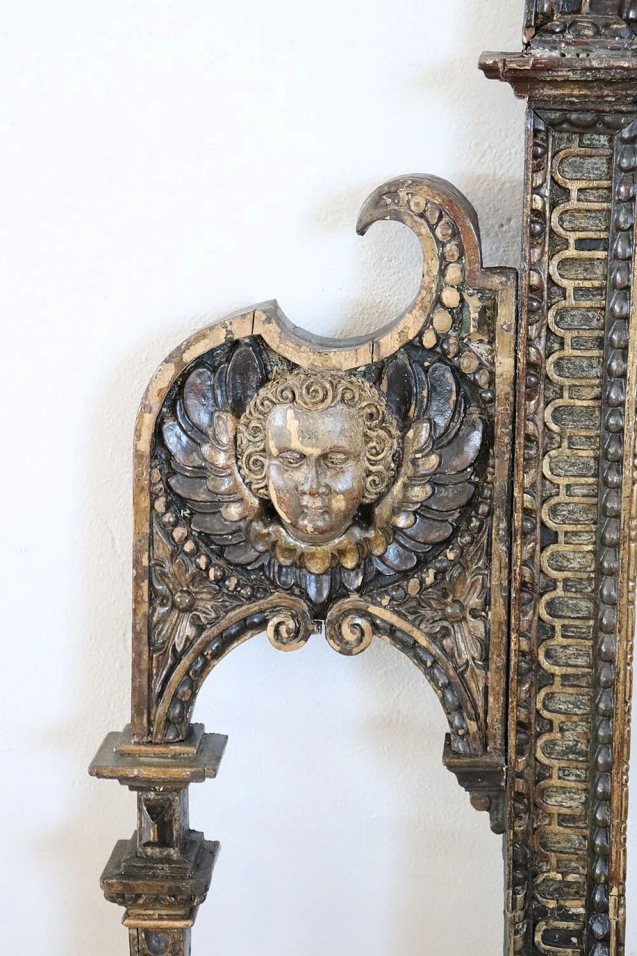 Antique three-arched hand-carved wooden frame, mid-18th century 2