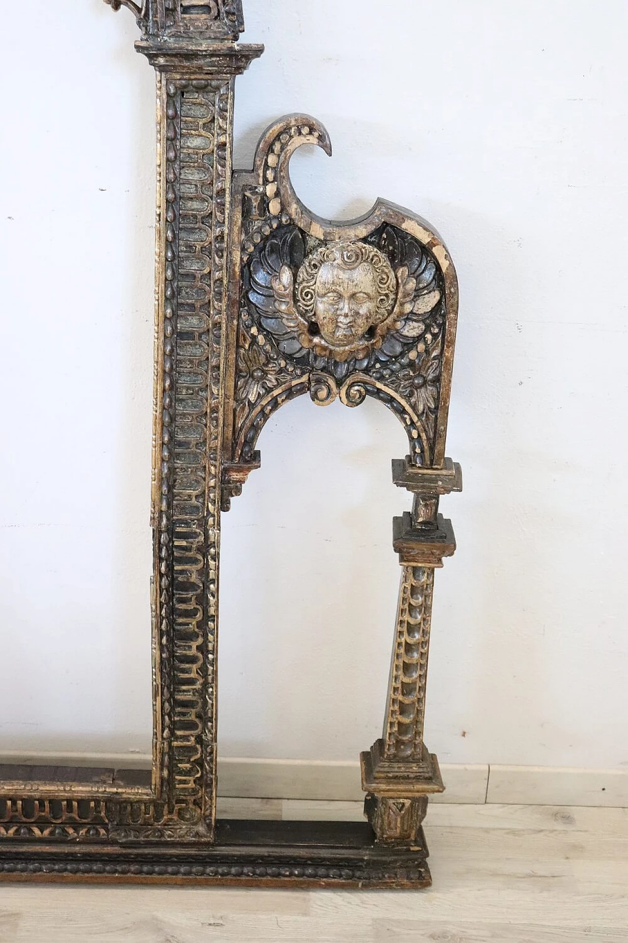 Antique three-arched hand-carved wooden frame, mid-18th century 5