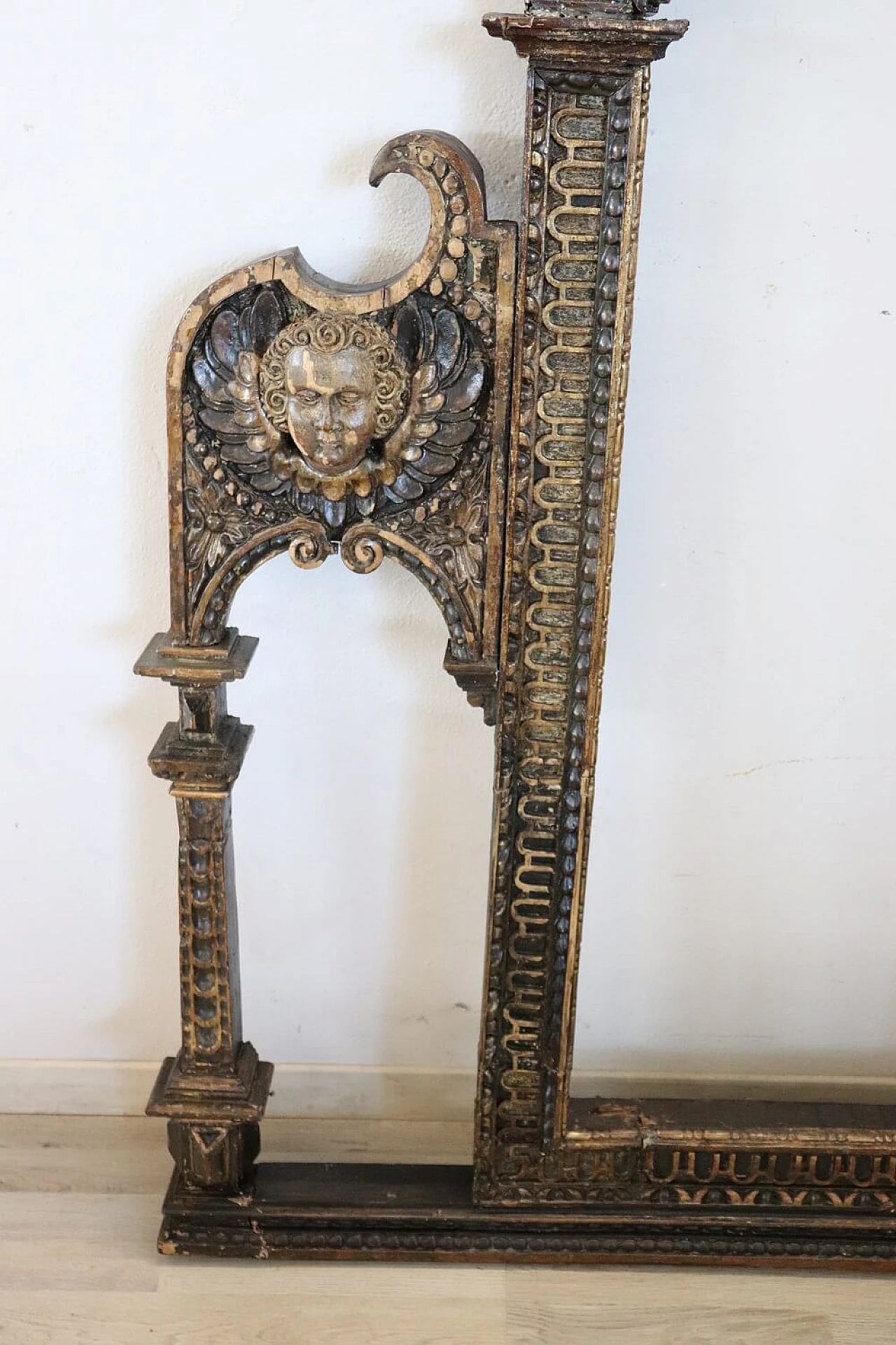 Antique three-arched hand-carved wooden frame, mid-18th century 6