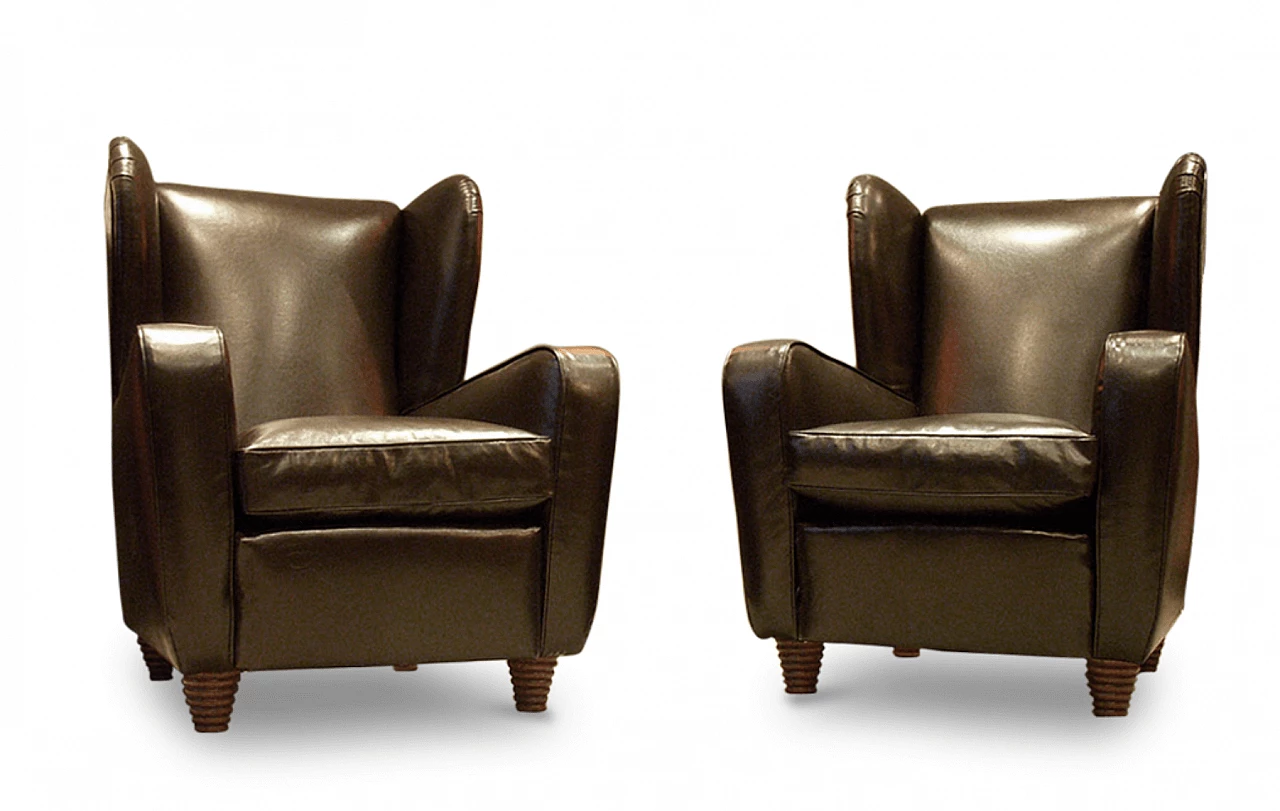 Pair of Art Deco bergère armchairs with turned feet, 1930s 1