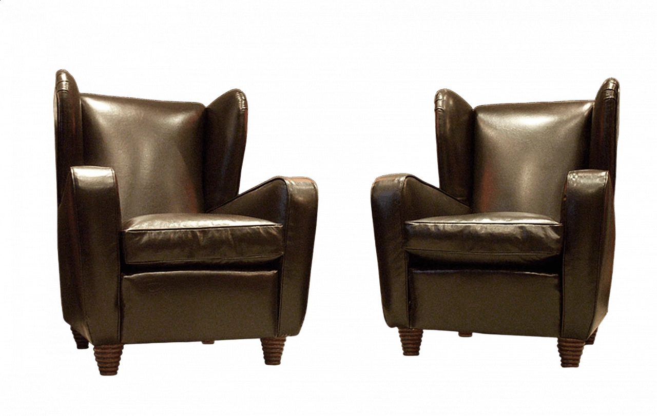 Pair of Art Deco bergère armchairs with turned feet, 1930s 5