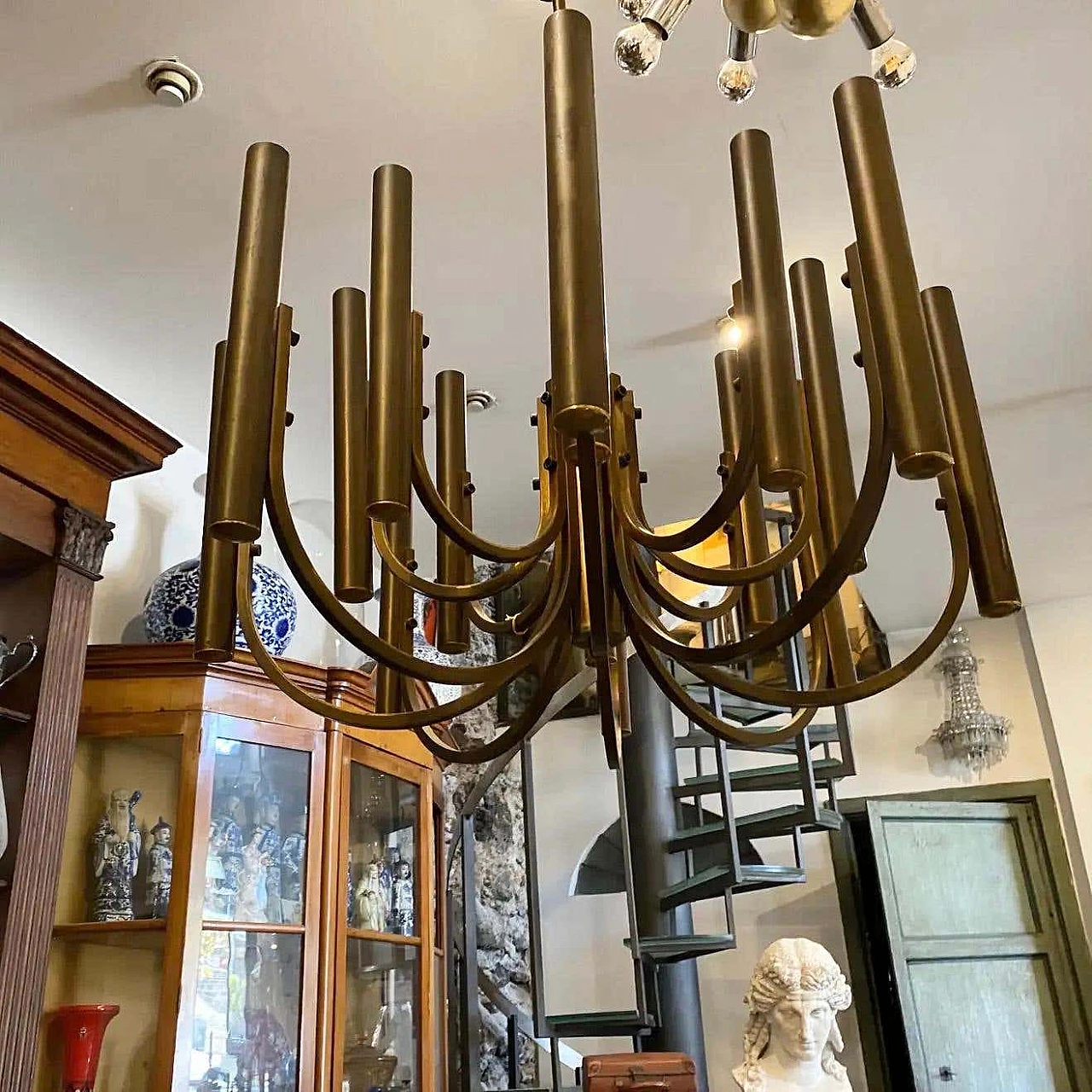 Brass chandelier by Gaetano Sciolari, 1970s 11