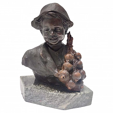 Bronze sculpture of a child selling onions by De Martino, 1920s