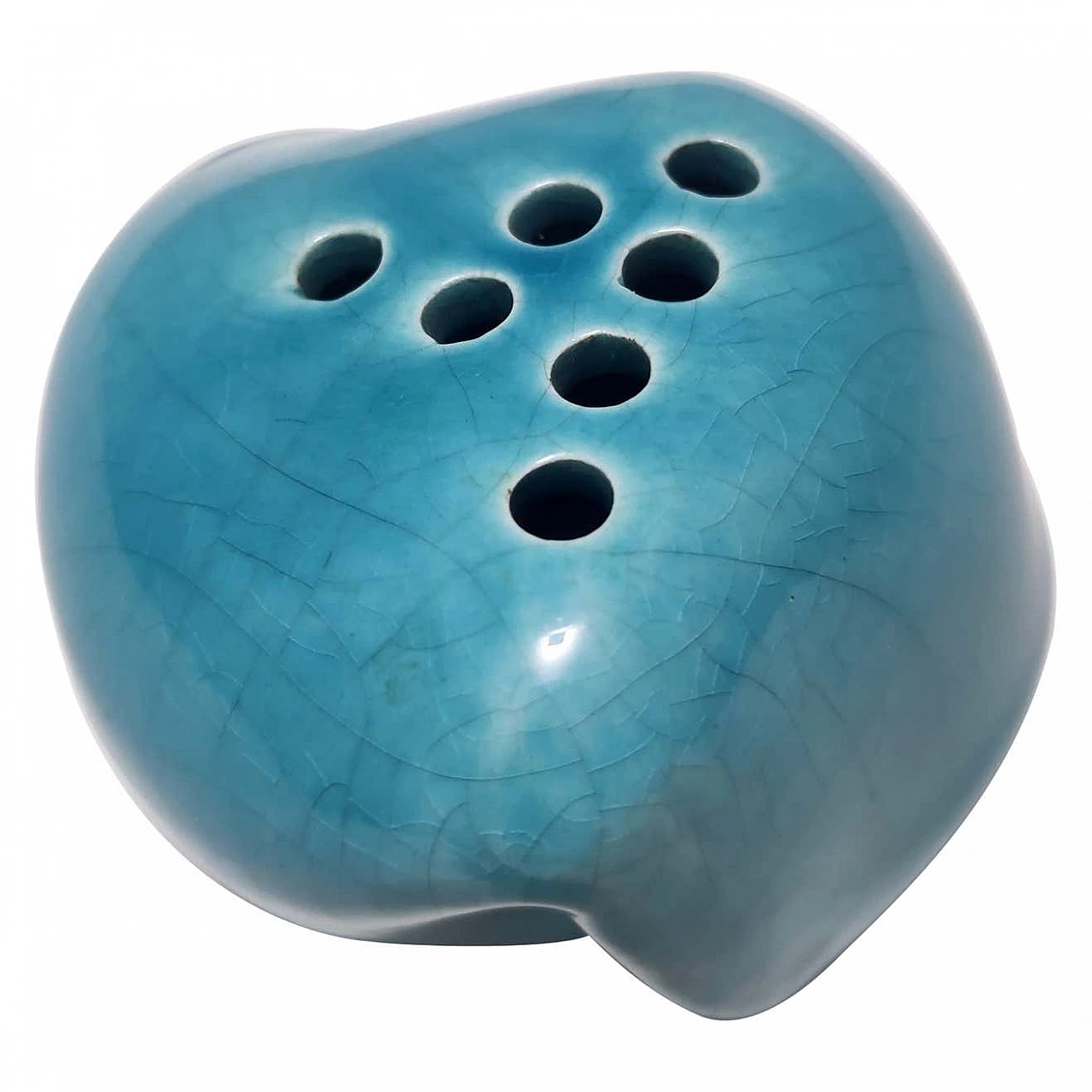 Teal lacquered ceramic vase by Giacomo Onestini for Ernestine Salerno, 1960s 1