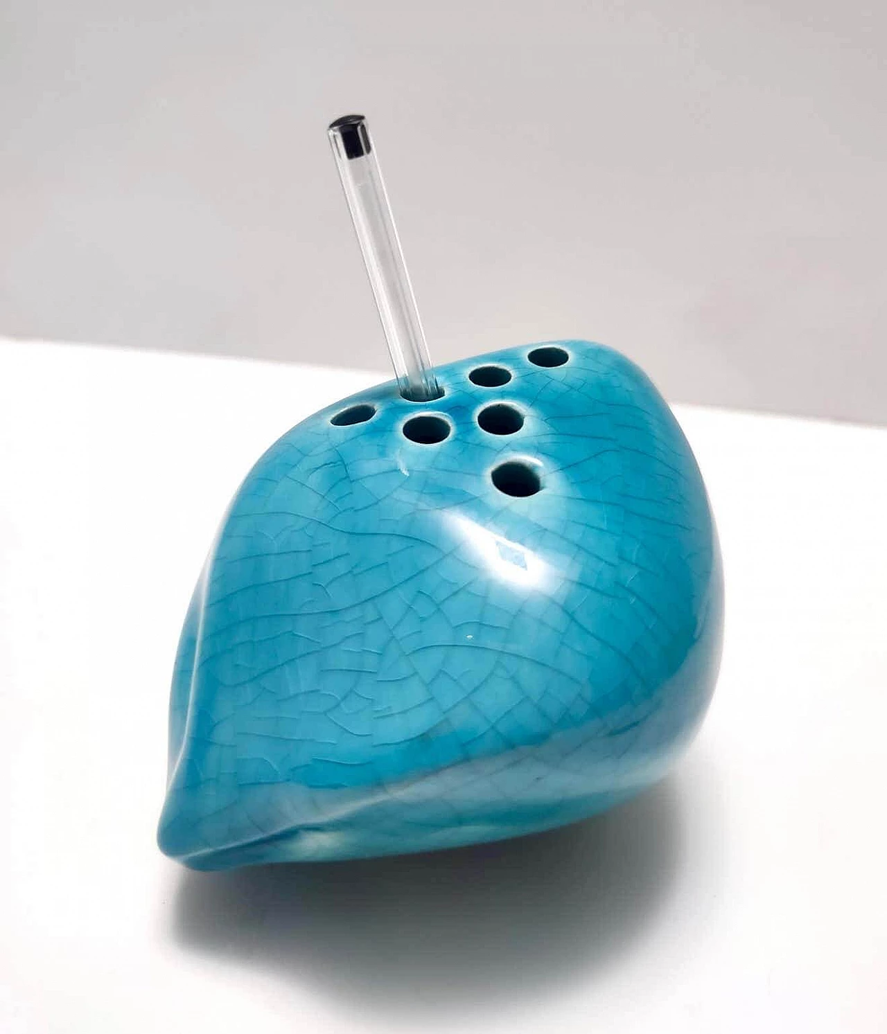 Teal lacquered ceramic vase by Giacomo Onestini for Ernestine Salerno, 1960s 2