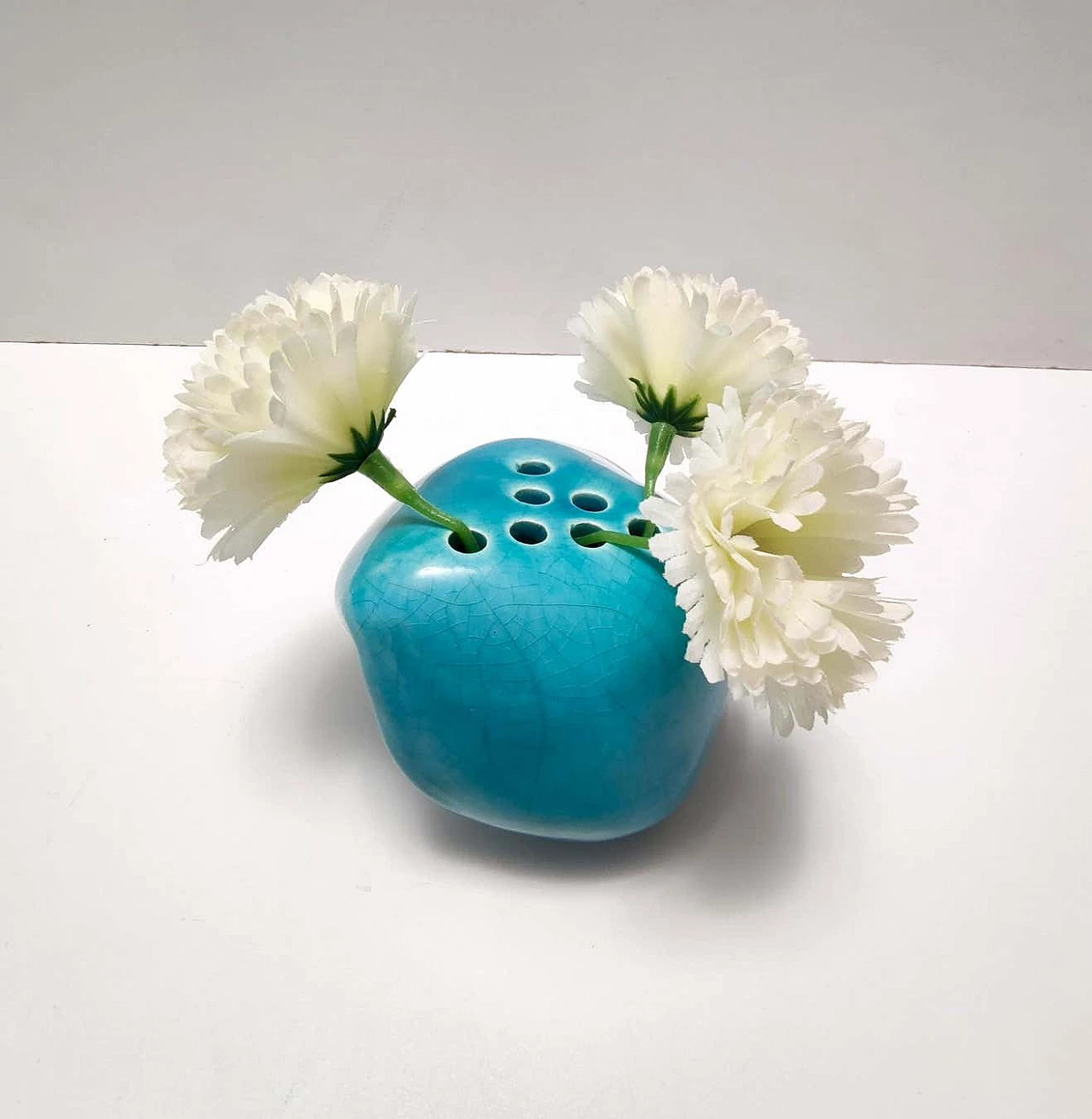 Teal lacquered ceramic vase by Giacomo Onestini for Ernestine Salerno, 1960s 4
