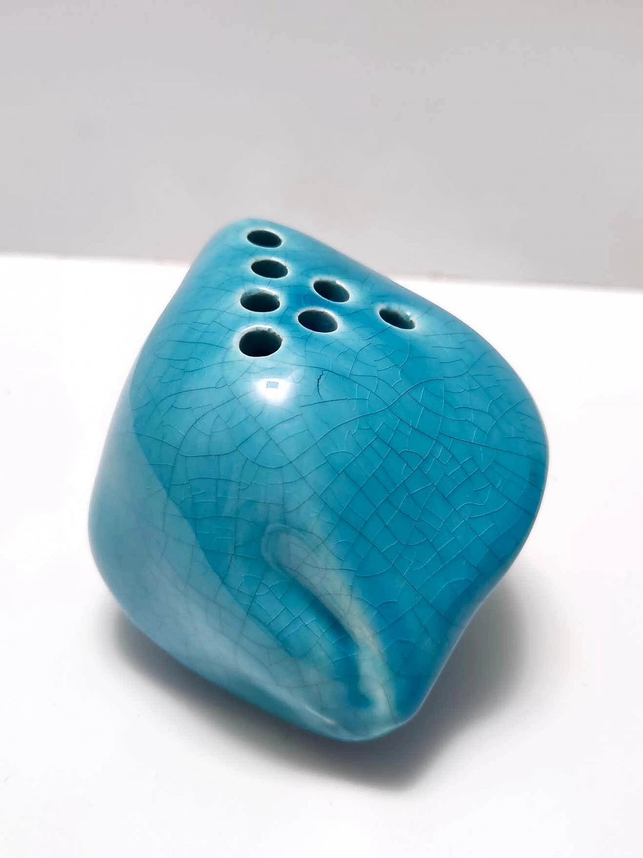 Teal lacquered ceramic vase by Giacomo Onestini for Ernestine Salerno, 1960s 8