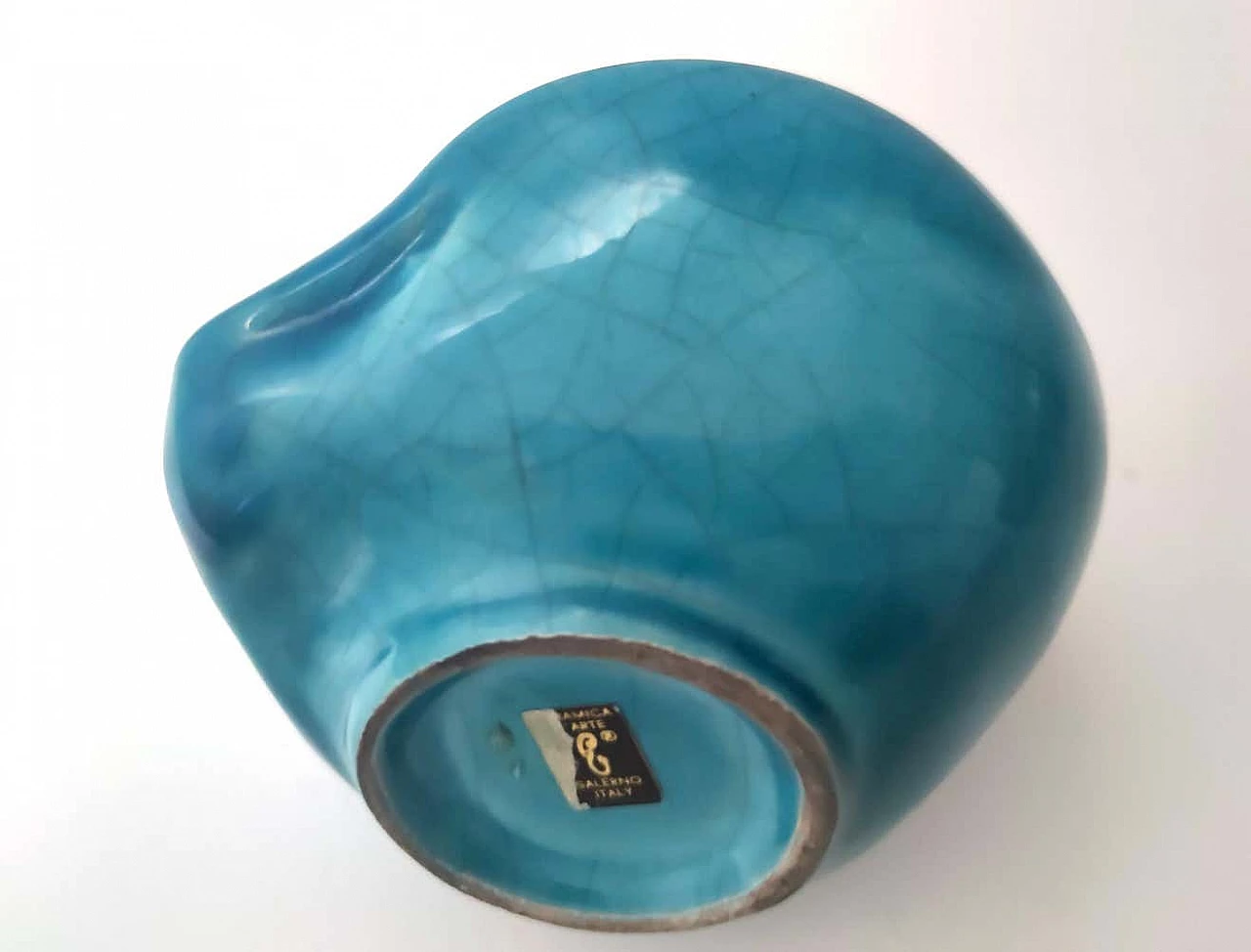 Teal lacquered ceramic vase by Giacomo Onestini for Ernestine Salerno, 1960s 13