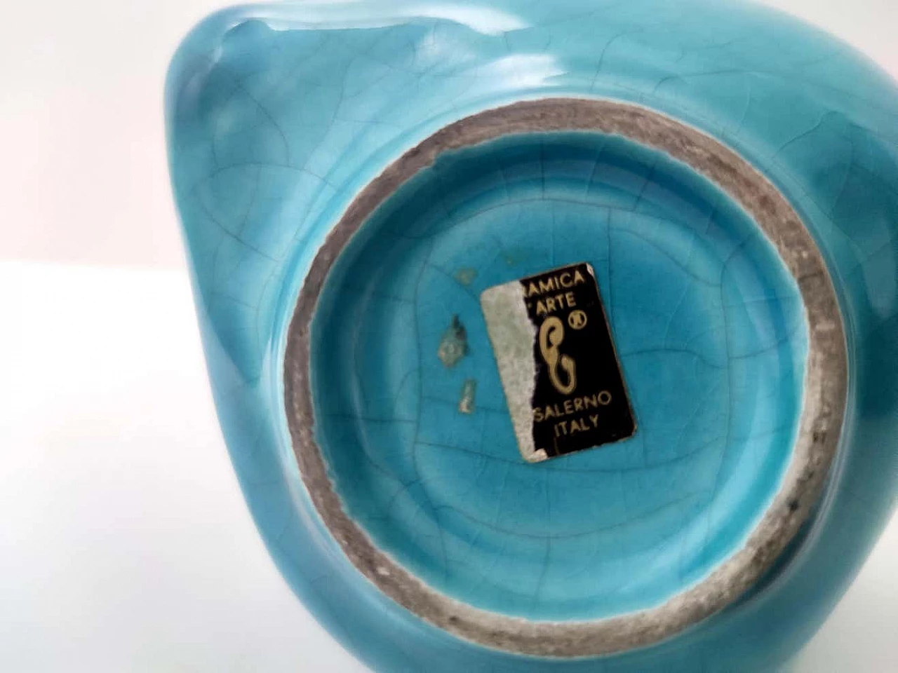 Teal lacquered ceramic vase by Giacomo Onestini for Ernestine Salerno, 1960s 14