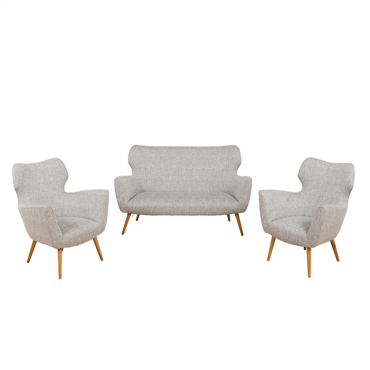 Upholstered sofa and a pair of matching armchairs in the style of Gio Ponti, 1950s 26