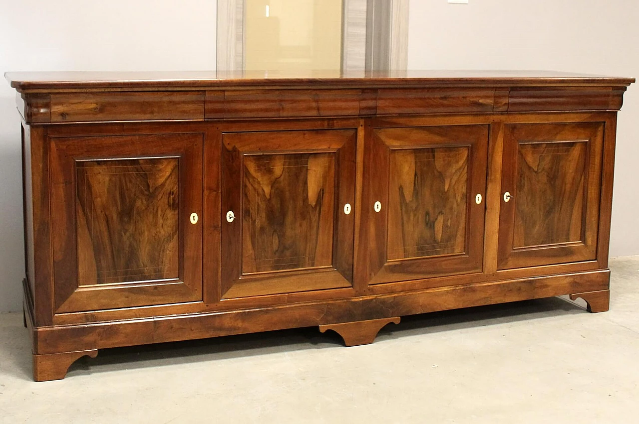 Credenza cappuccina filettata in noce massello a quattro ante Carlo X, '800 5