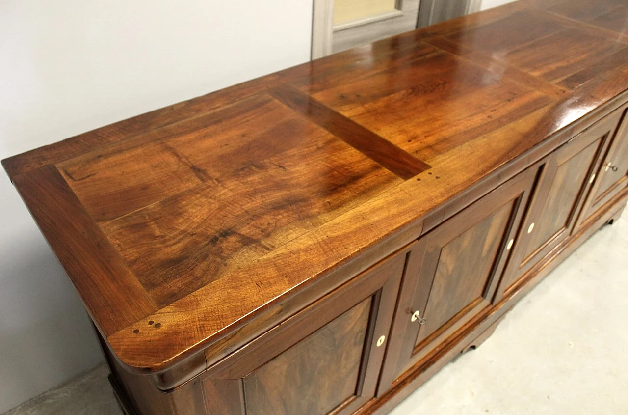 Credenza cappuccina filettata in noce massello a quattro ante Carlo X, '800 10