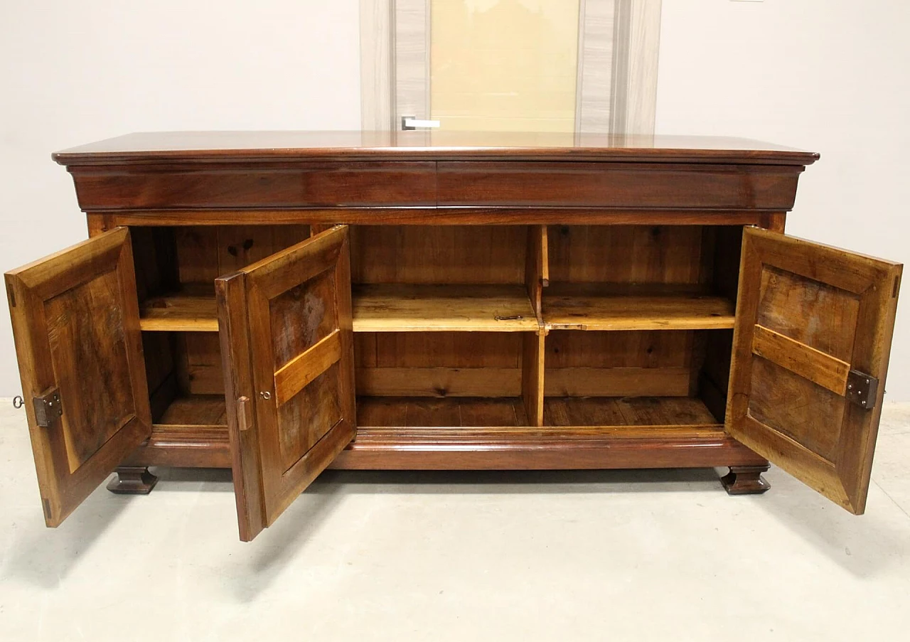 Credenza cappuccina filettata in noce massello a quattro ante Carlo X, '800 18