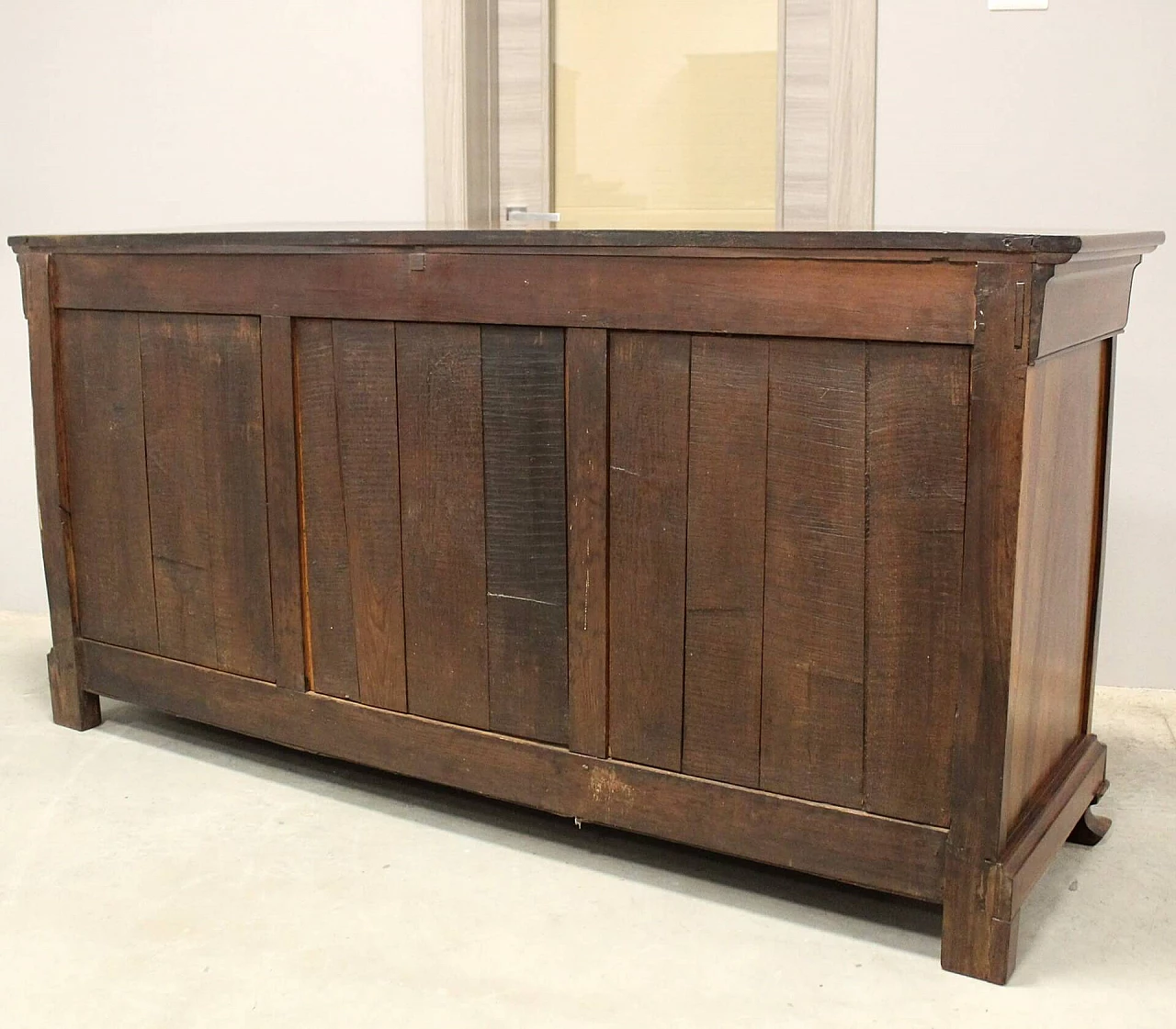 Credenza cappuccina filettata in noce massello a quattro ante Carlo X, '800 20