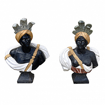 Pair of Venetian polychrome marble busts depicting two moors