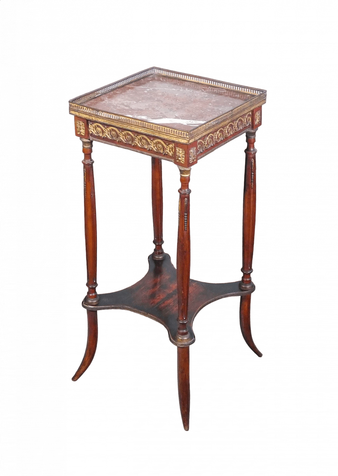 Gueridon in legno con piano in marmo e decorazioni in metallo, '800 9