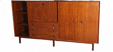 Teak sideboard with open compartment, flap, drawers and doors, 1960s
