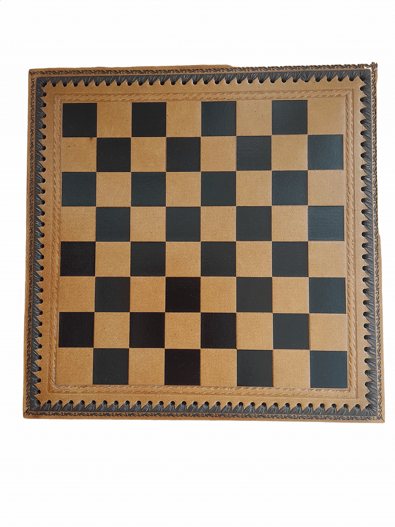 Scacchiera in pelle con pedine per dama e pezzi per scacchi, anni '80 8