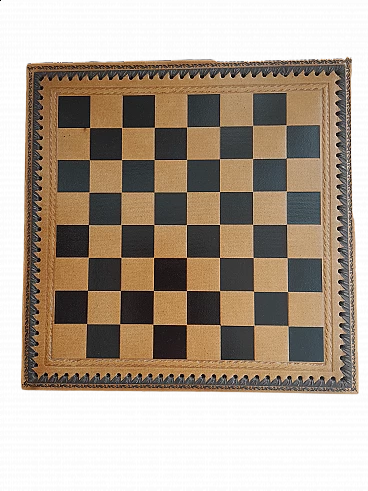 Leather chessboard with checkers and chess pieces, 1980s