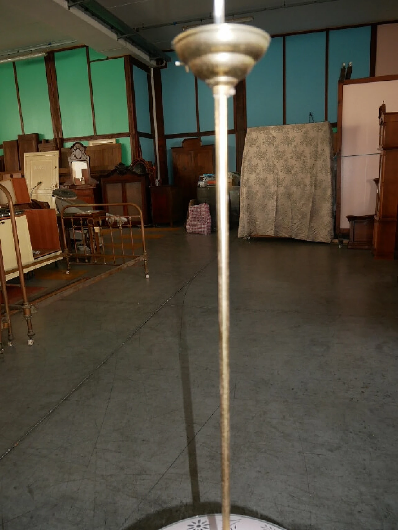 Lampadario a disco in vetro e metallo, anni '50 8