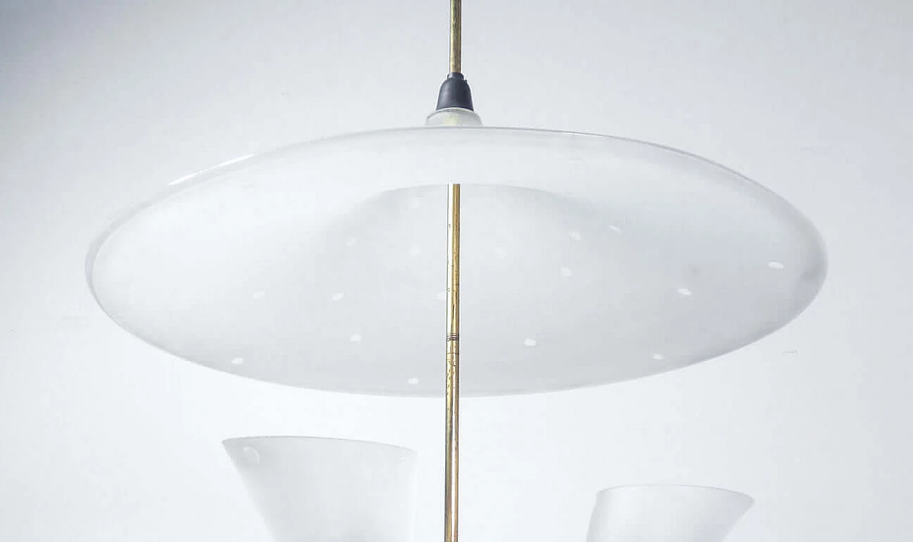 Lampadario in vetro acidato e metallo dorato, anni '50 6