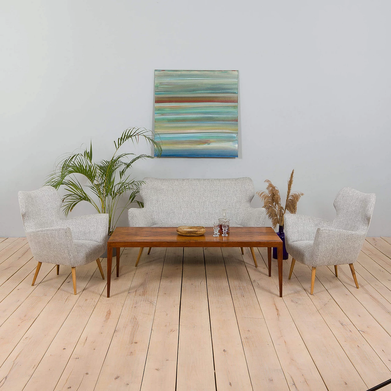 Divano italiano rivestito in stile Gio Ponti, anni '50 1