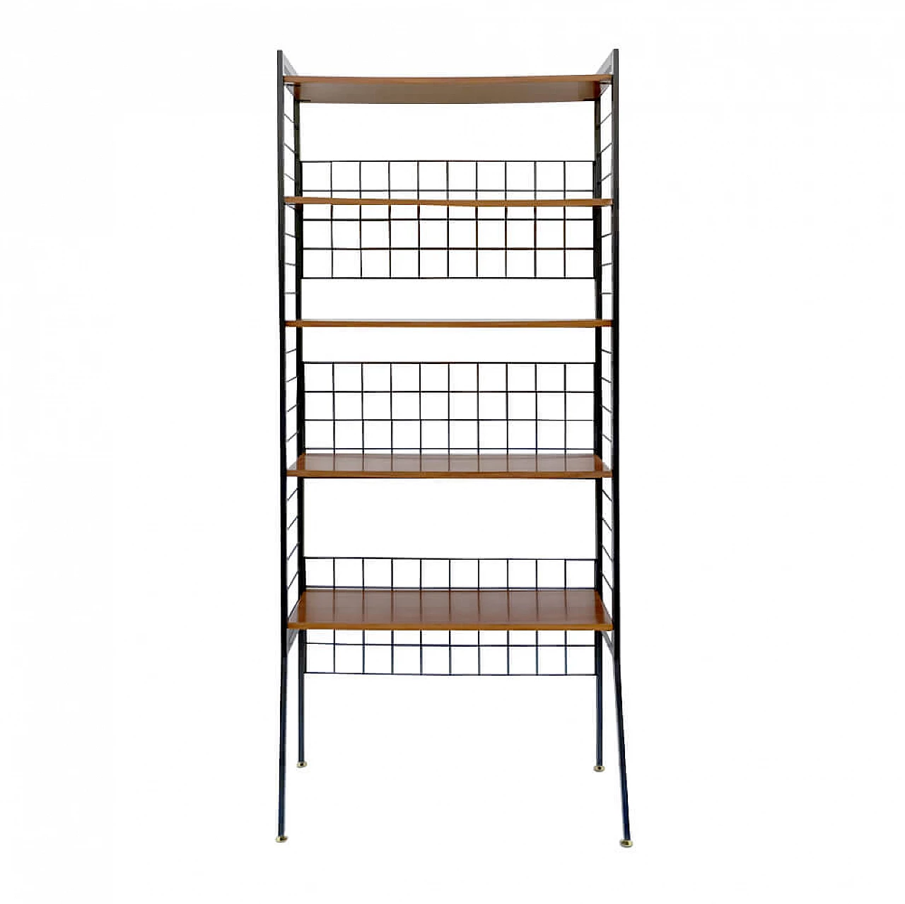 Shelving bookcase with iron frame and five wooden shelves, 1950s 9