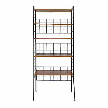 Shelving bookcase with iron frame and five wooden shelves, 1950s